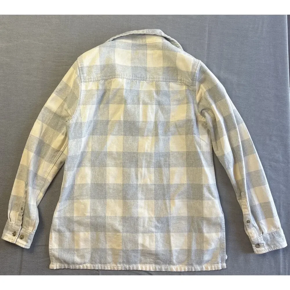 LL‎ Bean Pullover Womens XS Cream Blue Plaid Sweatshirt Half Zip Outdoor Casual